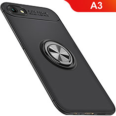 Ultra-thin Silicone Gel Soft Case Cover with Magnetic Finger Ring Stand for Oppo A3 Black