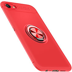 Ultra-thin Silicone Gel Soft Case Cover with Magnetic Finger Ring Stand for Oppo A3 Red