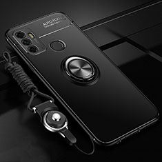 Ultra-thin Silicone Gel Soft Case Cover with Magnetic Finger Ring Stand for Oppo A33 Black