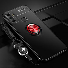 Ultra-thin Silicone Gel Soft Case Cover with Magnetic Finger Ring Stand for Oppo A33 Red and Black