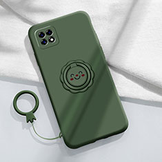 Ultra-thin Silicone Gel Soft Case Cover with Magnetic Finger Ring Stand for Oppo A53 5G Green