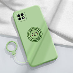 Ultra-thin Silicone Gel Soft Case Cover with Magnetic Finger Ring Stand for Oppo A53 5G Matcha Green