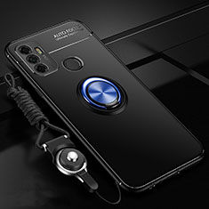 Ultra-thin Silicone Gel Soft Case Cover with Magnetic Finger Ring Stand for Oppo A53 Blue and Black