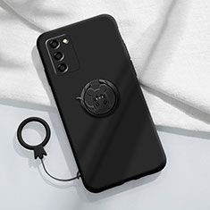 Ultra-thin Silicone Gel Soft Case Cover with Magnetic Finger Ring Stand for Oppo A53s 5G Black