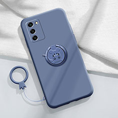 Ultra-thin Silicone Gel Soft Case Cover with Magnetic Finger Ring Stand for Oppo A53s 5G Lavender Gray