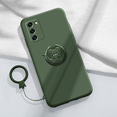Ultra-thin Silicone Gel Soft Case Cover with Magnetic Finger Ring Stand for Oppo A53s 5G Midnight Green