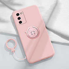 Ultra-thin Silicone Gel Soft Case Cover with Magnetic Finger Ring Stand for Oppo A53s 5G Pink