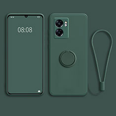 Ultra-thin Silicone Gel Soft Case Cover with Magnetic Finger Ring Stand for Oppo A57 5G Green
