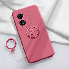 Ultra-thin Silicone Gel Soft Case Cover with Magnetic Finger Ring Stand for Oppo A58 5G Red