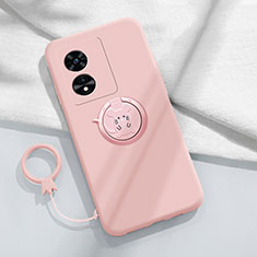 Ultra-thin Silicone Gel Soft Case Cover with Magnetic Finger Ring Stand for Oppo A58x 5G Pink