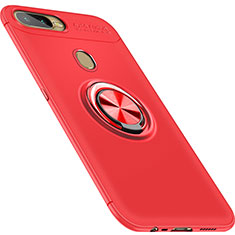 Ultra-thin Silicone Gel Soft Case Cover with Magnetic Finger Ring Stand for Oppo A7 Red