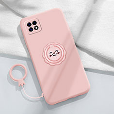 Ultra-thin Silicone Gel Soft Case Cover with Magnetic Finger Ring Stand for Oppo A73 5G Pink