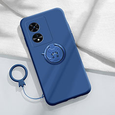 Ultra-thin Silicone Gel Soft Case Cover with Magnetic Finger Ring Stand for Oppo A78 5G Blue