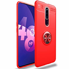 Ultra-thin Silicone Gel Soft Case Cover with Magnetic Finger Ring Stand for Oppo A9 Red