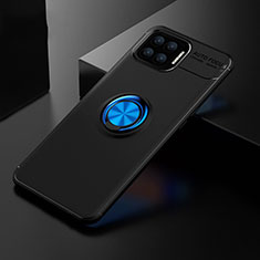 Ultra-thin Silicone Gel Soft Case Cover with Magnetic Finger Ring Stand for Oppo A93 Blue and Black