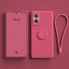 Ultra-thin Silicone Gel Soft Case Cover with Magnetic Finger Ring Stand for Oppo A96 5G Red