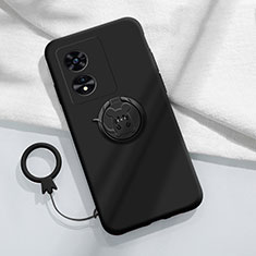 Ultra-thin Silicone Gel Soft Case Cover with Magnetic Finger Ring Stand for Oppo A97 5G Black