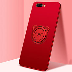 Ultra-thin Silicone Gel Soft Case Cover with Magnetic Finger Ring Stand for Oppo AX5 Red