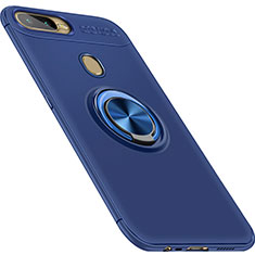 Ultra-thin Silicone Gel Soft Case Cover with Magnetic Finger Ring Stand for Oppo AX7 Blue