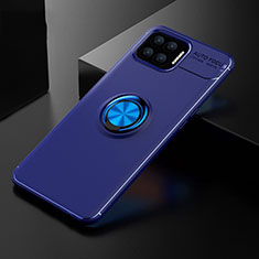 Ultra-thin Silicone Gel Soft Case Cover with Magnetic Finger Ring Stand for Oppo F17 Pro Blue