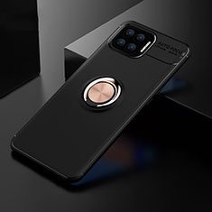 Ultra-thin Silicone Gel Soft Case Cover with Magnetic Finger Ring Stand for Oppo F17 Pro Gold and Black
