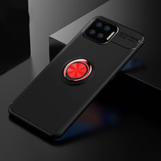 Ultra-thin Silicone Gel Soft Case Cover with Magnetic Finger Ring Stand for Oppo F17 Pro Red and Black