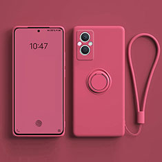 Ultra-thin Silicone Gel Soft Case Cover with Magnetic Finger Ring Stand for Oppo F21s Pro 5G Red