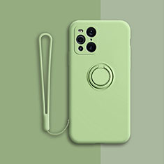 Ultra-thin Silicone Gel Soft Case Cover with Magnetic Finger Ring Stand for Oppo Find X3 5G Green