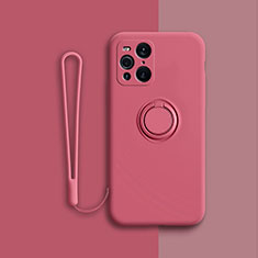 Ultra-thin Silicone Gel Soft Case Cover with Magnetic Finger Ring Stand for Oppo Find X3 5G Red