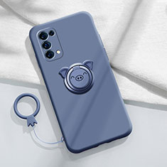 Ultra-thin Silicone Gel Soft Case Cover with Magnetic Finger Ring Stand for Oppo Find X3 Lite 5G Lavender Gray