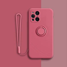 Ultra-thin Silicone Gel Soft Case Cover with Magnetic Finger Ring Stand for Oppo Find X3 Pro 5G Red