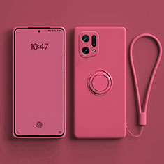 Ultra-thin Silicone Gel Soft Case Cover with Magnetic Finger Ring Stand for Oppo Find X5 5G Red