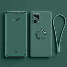 Ultra-thin Silicone Gel Soft Case Cover with Magnetic Finger Ring Stand for Oppo Find X5 Pro 5G Midnight Green