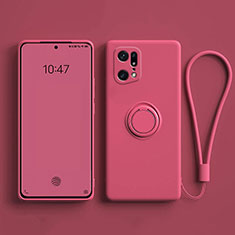Ultra-thin Silicone Gel Soft Case Cover with Magnetic Finger Ring Stand for Oppo Find X5 Pro 5G Red