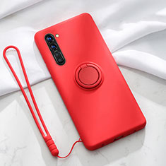 Ultra-thin Silicone Gel Soft Case Cover with Magnetic Finger Ring Stand for Oppo K7 5G Red