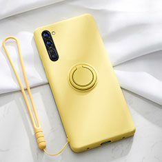 Ultra-thin Silicone Gel Soft Case Cover with Magnetic Finger Ring Stand for Oppo K7 5G Yellow