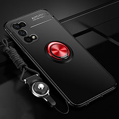 Ultra-thin Silicone Gel Soft Case Cover with Magnetic Finger Ring Stand for Oppo K7x 5G Red and Black