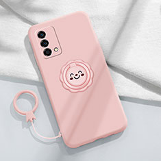 Ultra-thin Silicone Gel Soft Case Cover with Magnetic Finger Ring Stand for Oppo K9 5G Pink