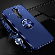 Ultra-thin Silicone Gel Soft Case Cover with Magnetic Finger Ring Stand for Oppo Reno Ace Blue