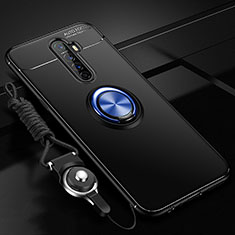 Ultra-thin Silicone Gel Soft Case Cover with Magnetic Finger Ring Stand for Oppo Reno Ace Blue and Black