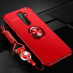 Ultra-thin Silicone Gel Soft Case Cover with Magnetic Finger Ring Stand for Oppo Reno Ace Red