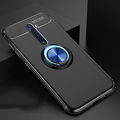 Ultra-thin Silicone Gel Soft Case Cover with Magnetic Finger Ring Stand for Oppo Reno2 Blue and Black