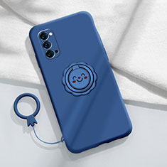Ultra-thin Silicone Gel Soft Case Cover with Magnetic Finger Ring Stand for Oppo Reno4 5G Blue
