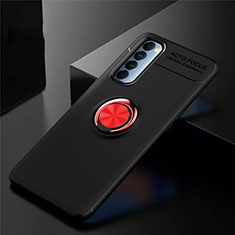 Ultra-thin Silicone Gel Soft Case Cover with Magnetic Finger Ring Stand for Oppo Reno4 Pro 4G Red and Black