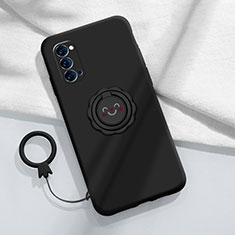 Ultra-thin Silicone Gel Soft Case Cover with Magnetic Finger Ring Stand for Oppo Reno4 Pro 5G Black