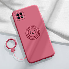 Ultra-thin Silicone Gel Soft Case Cover with Magnetic Finger Ring Stand for Oppo Reno4 SE 5G Red Wine