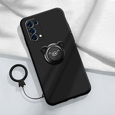 Ultra-thin Silicone Gel Soft Case Cover with Magnetic Finger Ring Stand for Oppo Reno5 5G Black