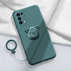 Ultra-thin Silicone Gel Soft Case Cover with Magnetic Finger Ring Stand for Oppo Reno5 Pro 5G Midnight Green