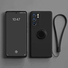 Ultra-thin Silicone Gel Soft Case Cover with Magnetic Finger Ring Stand for Oppo Reno6 Pro 5G India Black