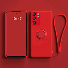 Ultra-thin Silicone Gel Soft Case Cover with Magnetic Finger Ring Stand for Oppo Reno6 Pro 5G India Red